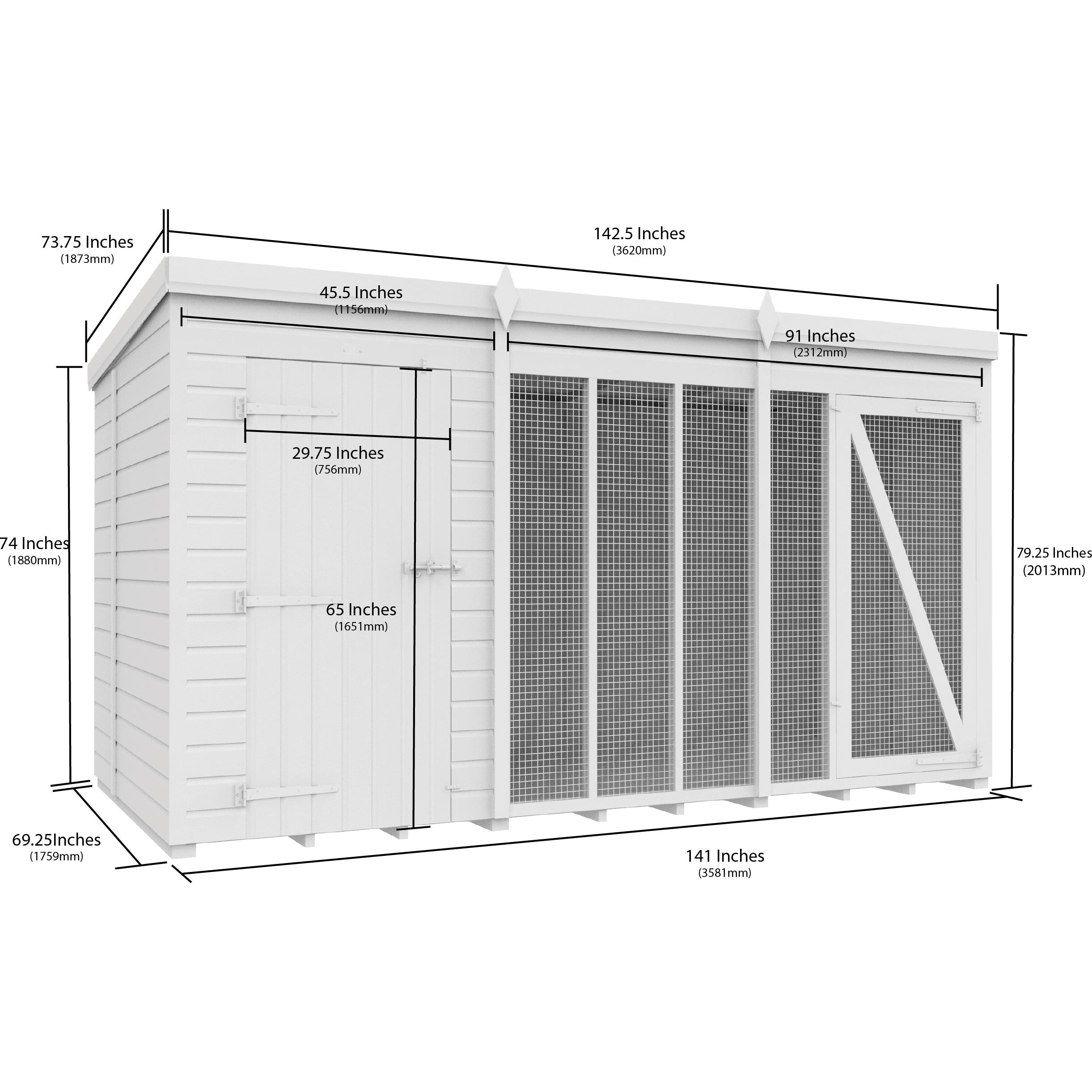 Total Sheds (12x6) Dog Kennel And Run (Full Height)