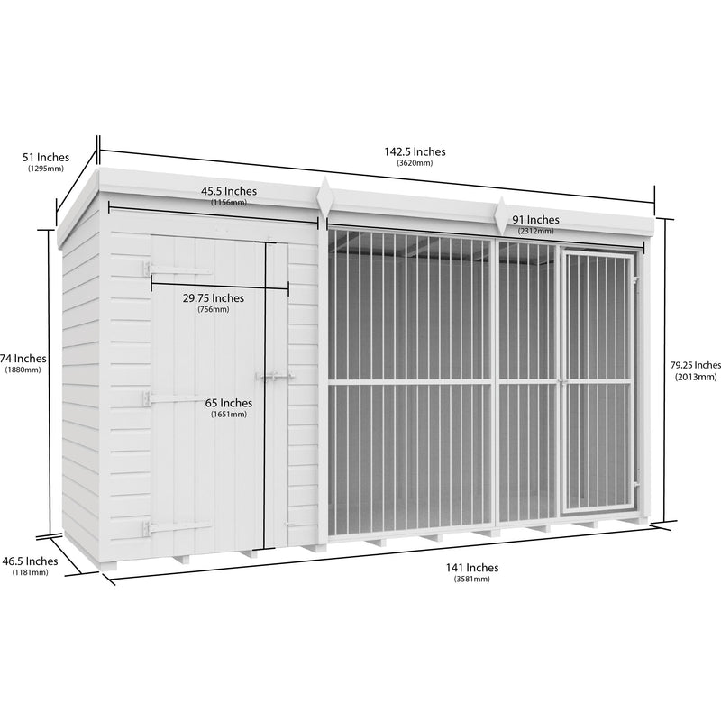 Total Sheds (12x4) Dog Kennel And Run (Full Height With Bars)