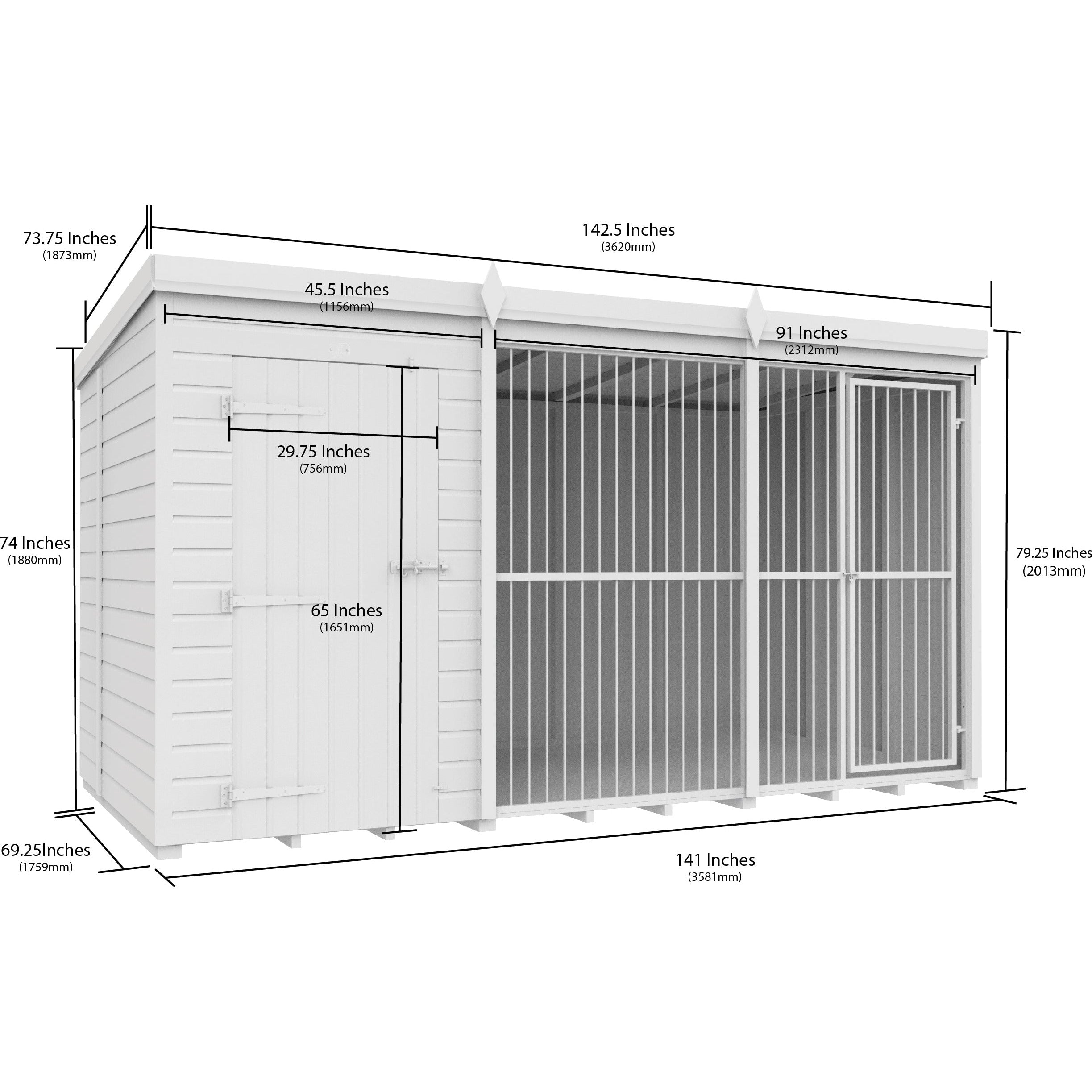 Total Sheds (12x6) Dog Kennel And Run (Full Height With Bars)