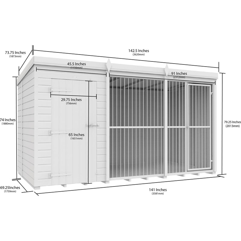 Total Sheds (12x6) Dog Kennel And Run (Full Height With Bars)