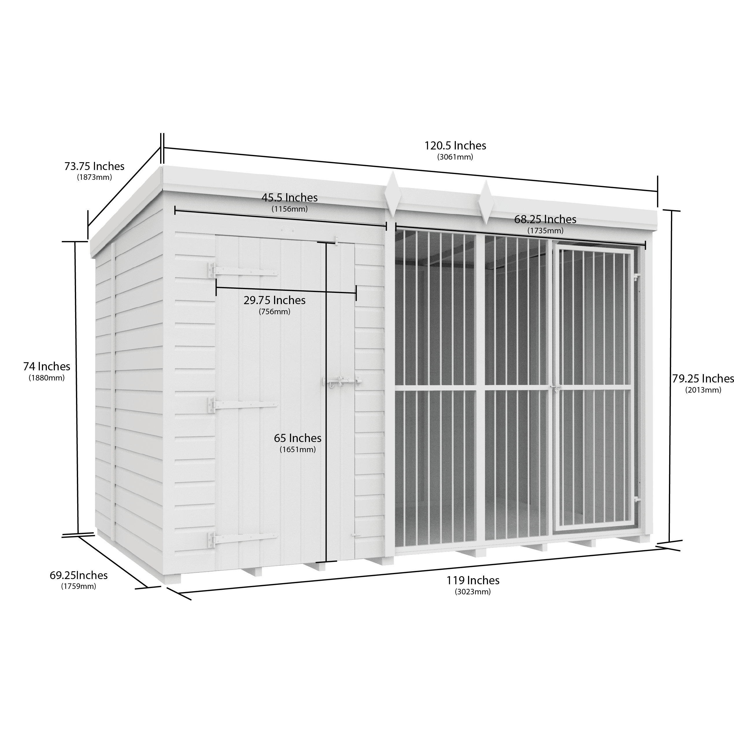 Total Sheds (10x6) Dog Kennel And Run (Full Height With Bars)