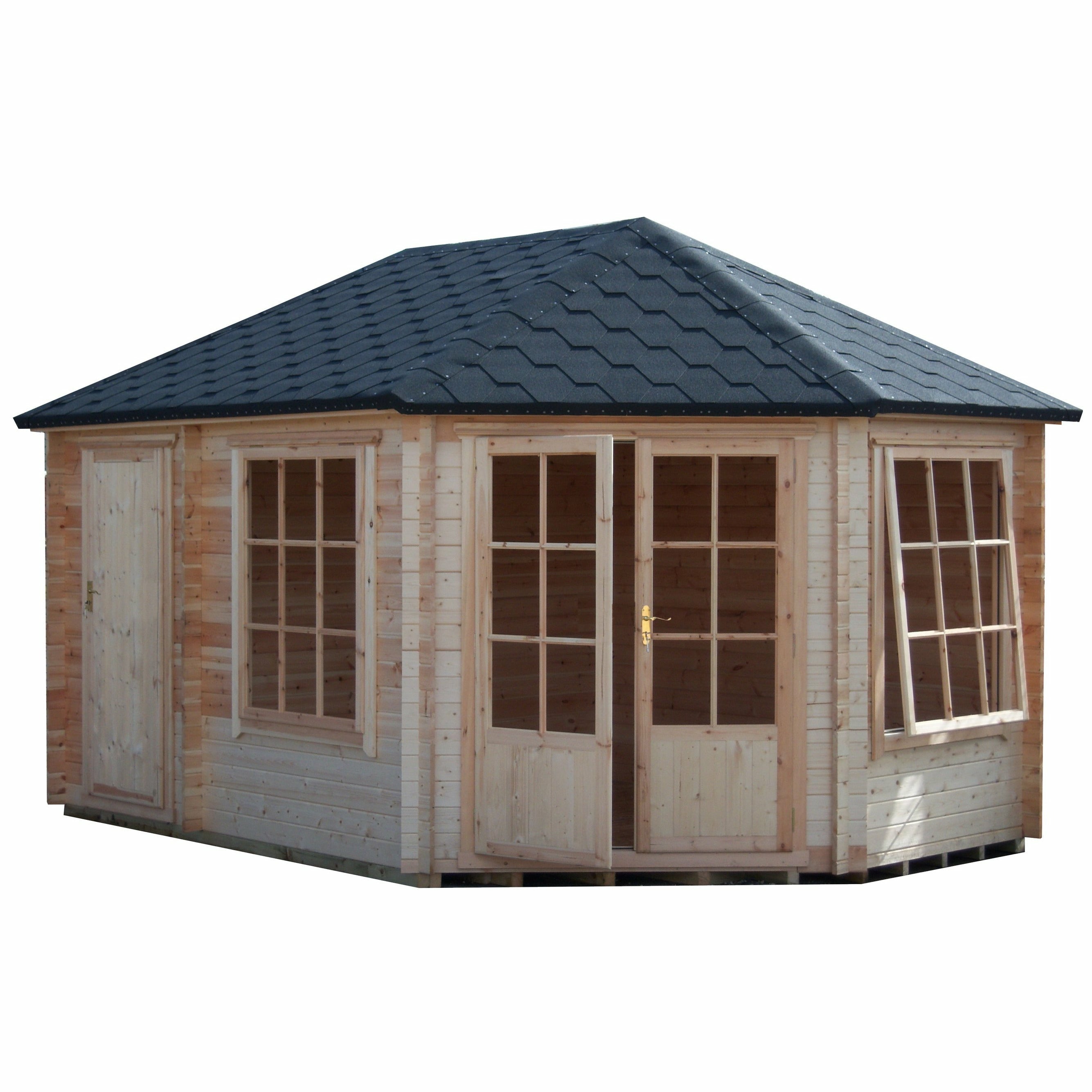 Shire Leygrove 28mm Corner Log Cabin (10x14) LEYG1014L28-1AA - Outside Store