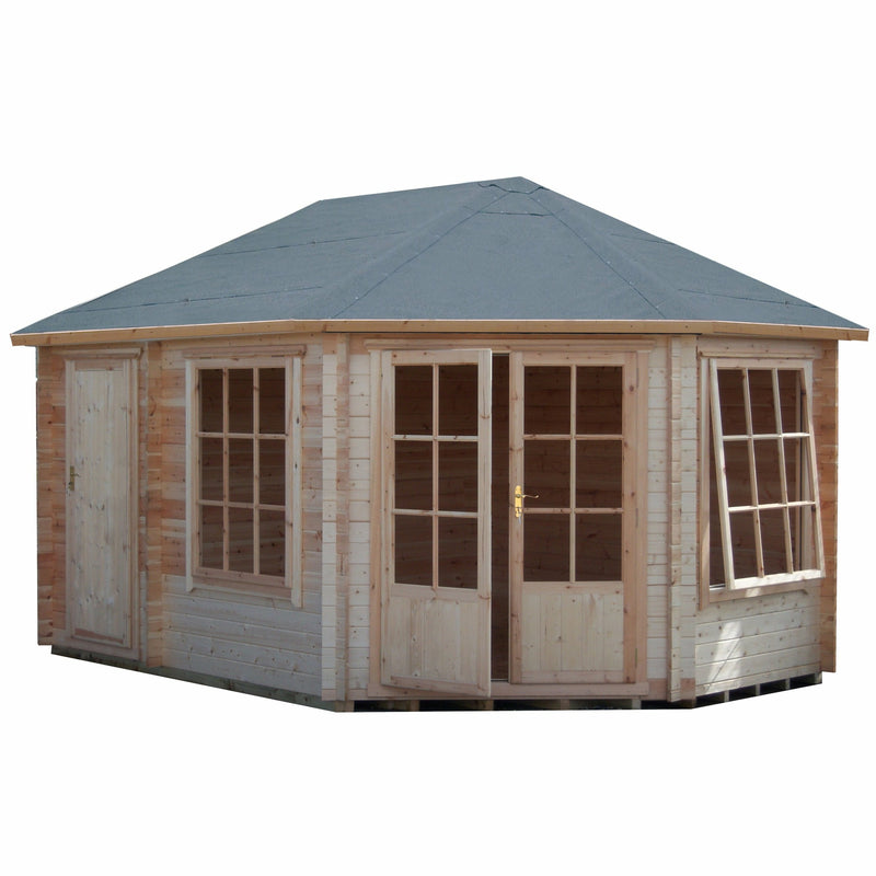 Shire Leygrove 28mm Corner Log Cabin (10x14) LEYG1014L28-1AA - Outside Store