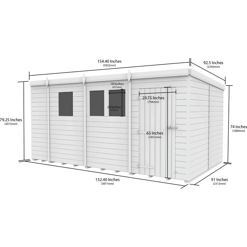 Total Sheds (13x8) Pressure Treated Pent Security Shed