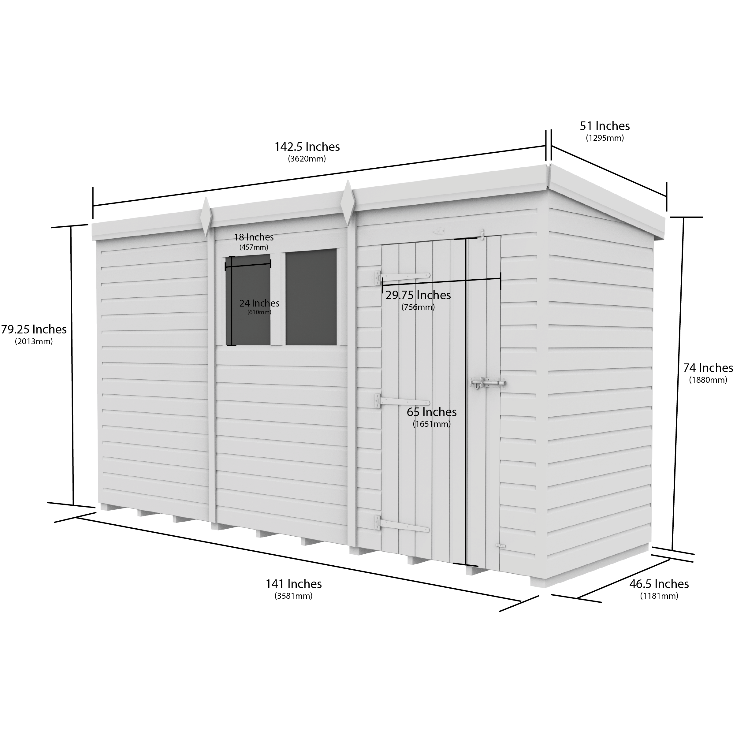 Total Sheds (12x4) Pressure Treated Pent Security Shed