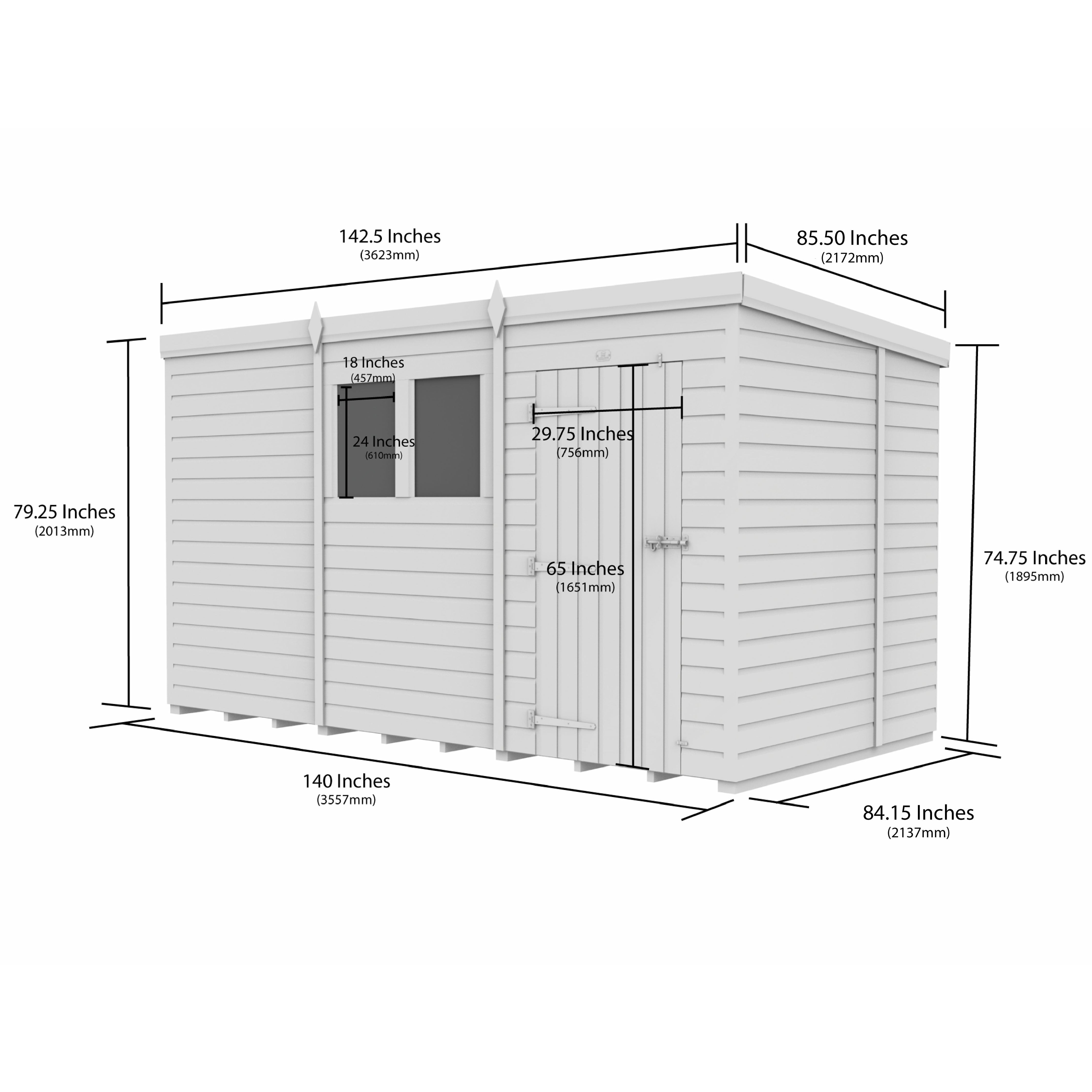 Total Sheds (12x7) Pressure Treated Pent Shed