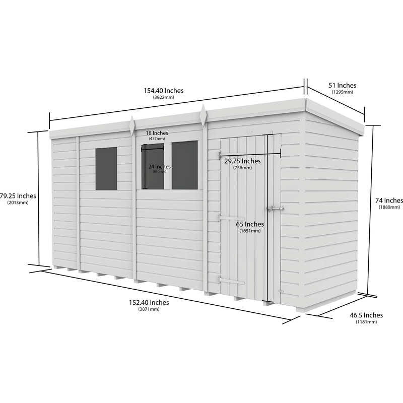 Total Sheds (13x4) Pressure Treated Pent Security Shed