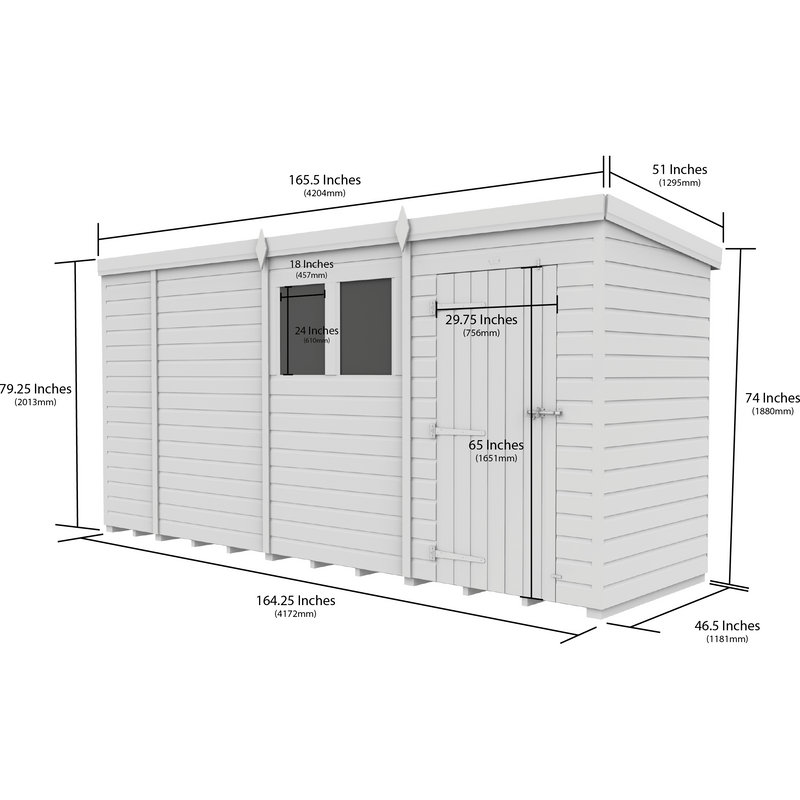 Total Sheds (14x4) Pressure Treated Pent Shed