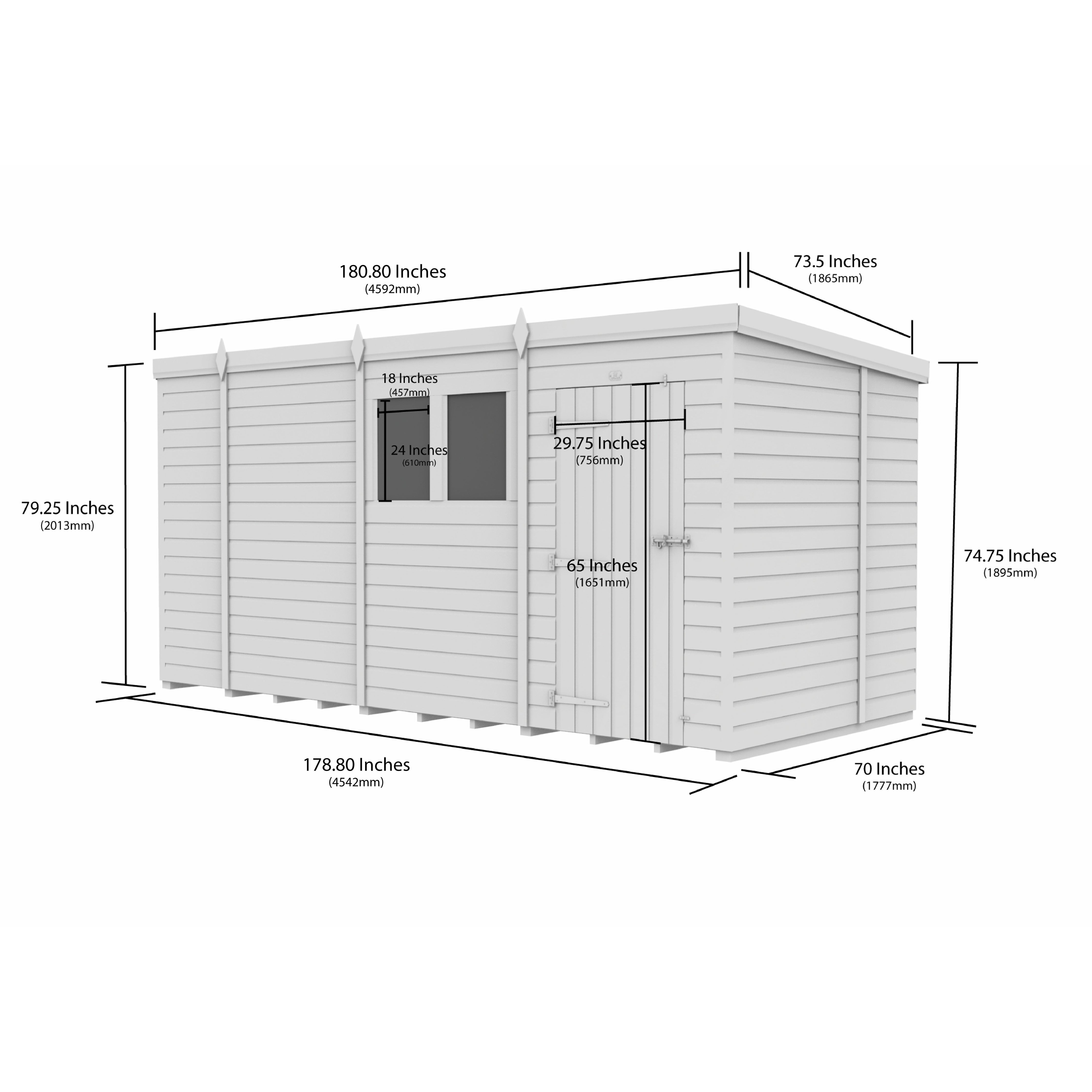 Total Sheds (15x6) Pressure Treated Pent Security Shed