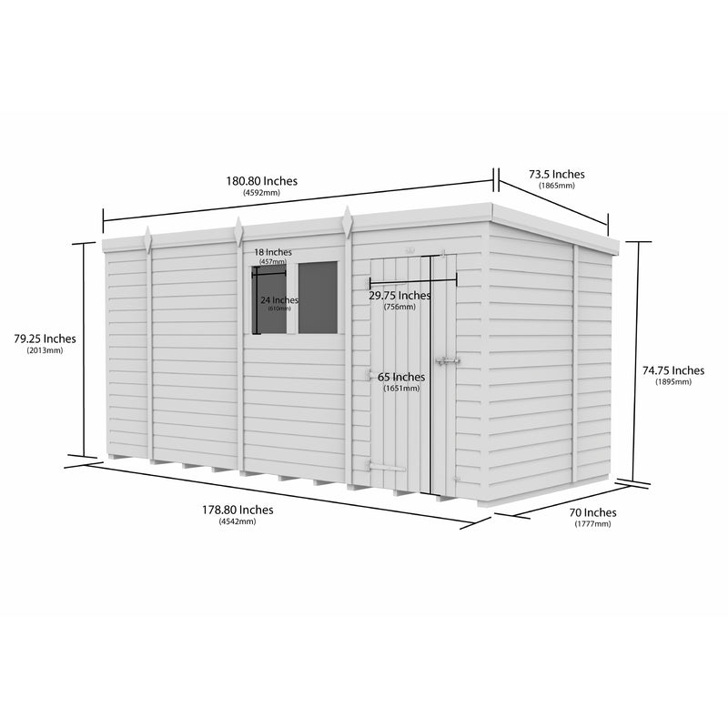 Total Sheds (15x6) Pressure Treated Pent Security Shed