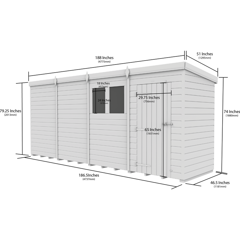 Total Sheds (16x4) Pressure Treated Pent Security Shed