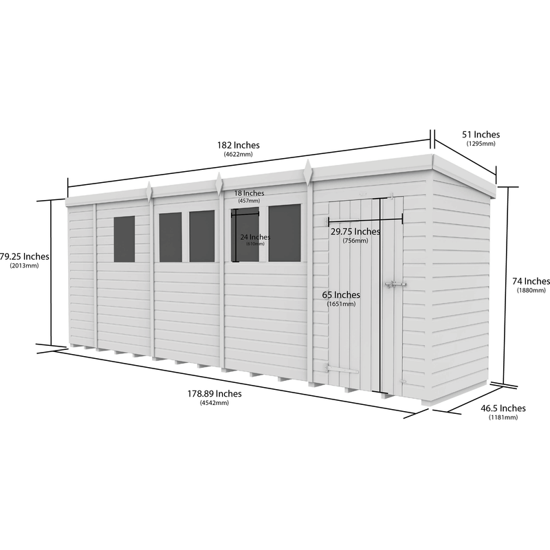 Total Sheds (17x4) Pressure Treated Pent Shed