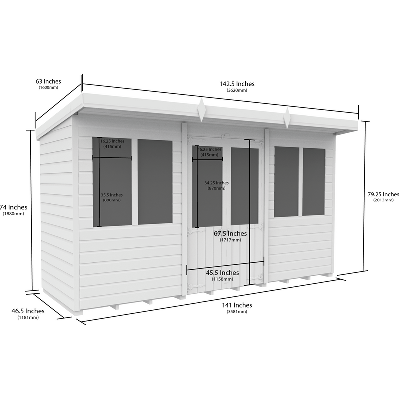 Total Sheds (12x4) Pressure Treated Pent Summerhouse