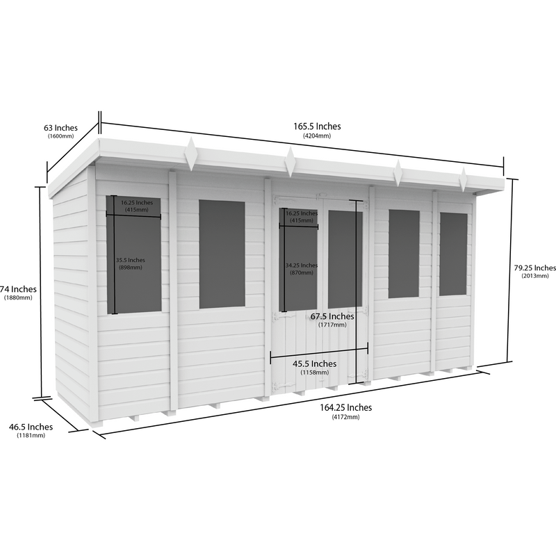 Total Sheds (14x4) Pressure Treated Pent Summerhouse