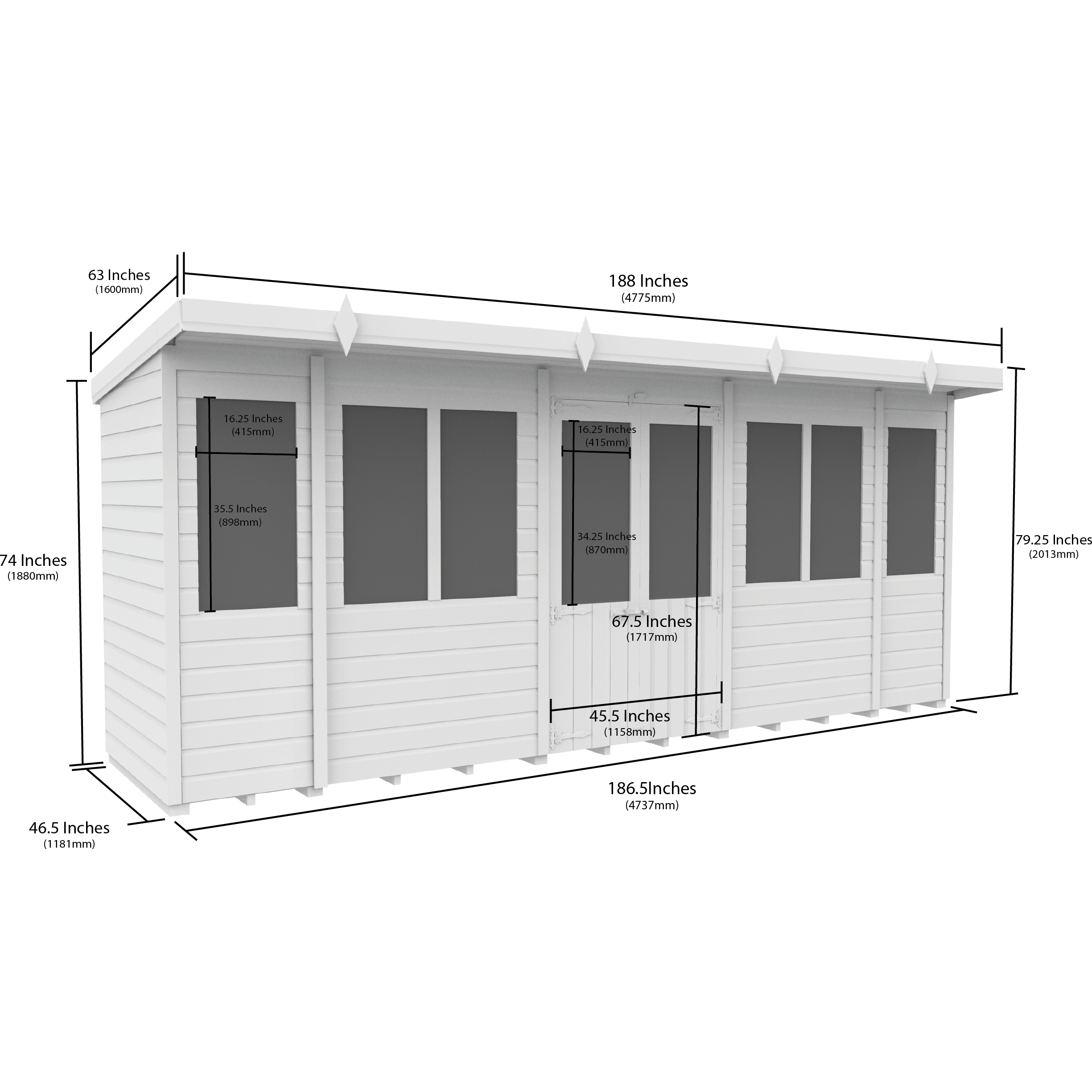 Total Sheds (16x4) Pressure Treated Pent Summerhouse