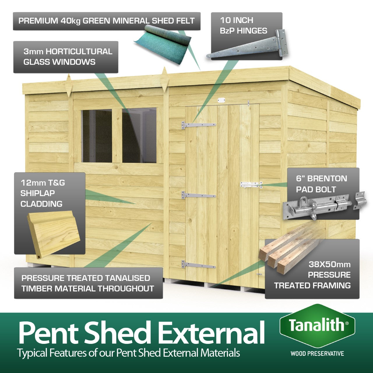 Total Sheds (6x5) Pressure Treated Pent Security Shed