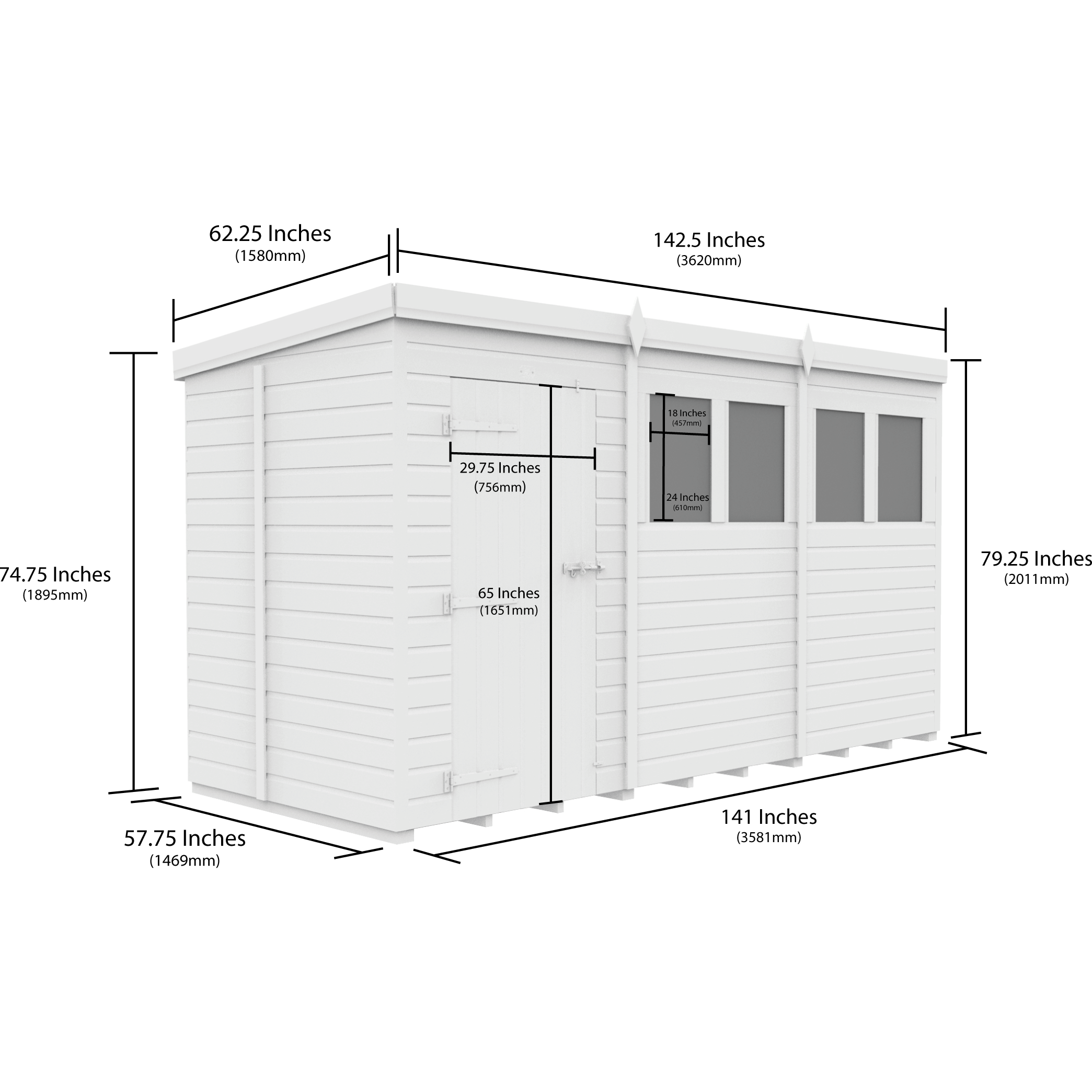Total Sheds (12x5) Pressure Treated Pent Security Shed