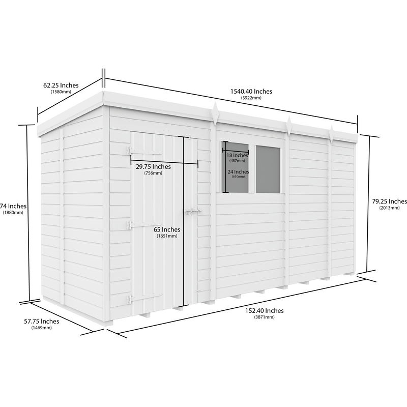 Total Sheds (13x5) Pressure Treated Pent Security Shed