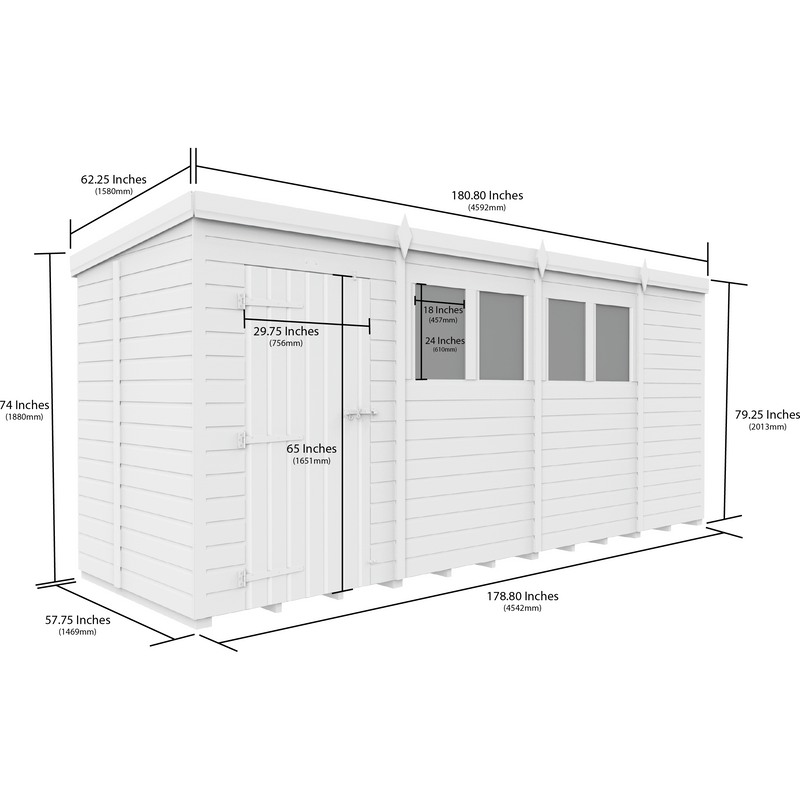 Total Sheds (15x5) Pressure Treated Pent Security Shed