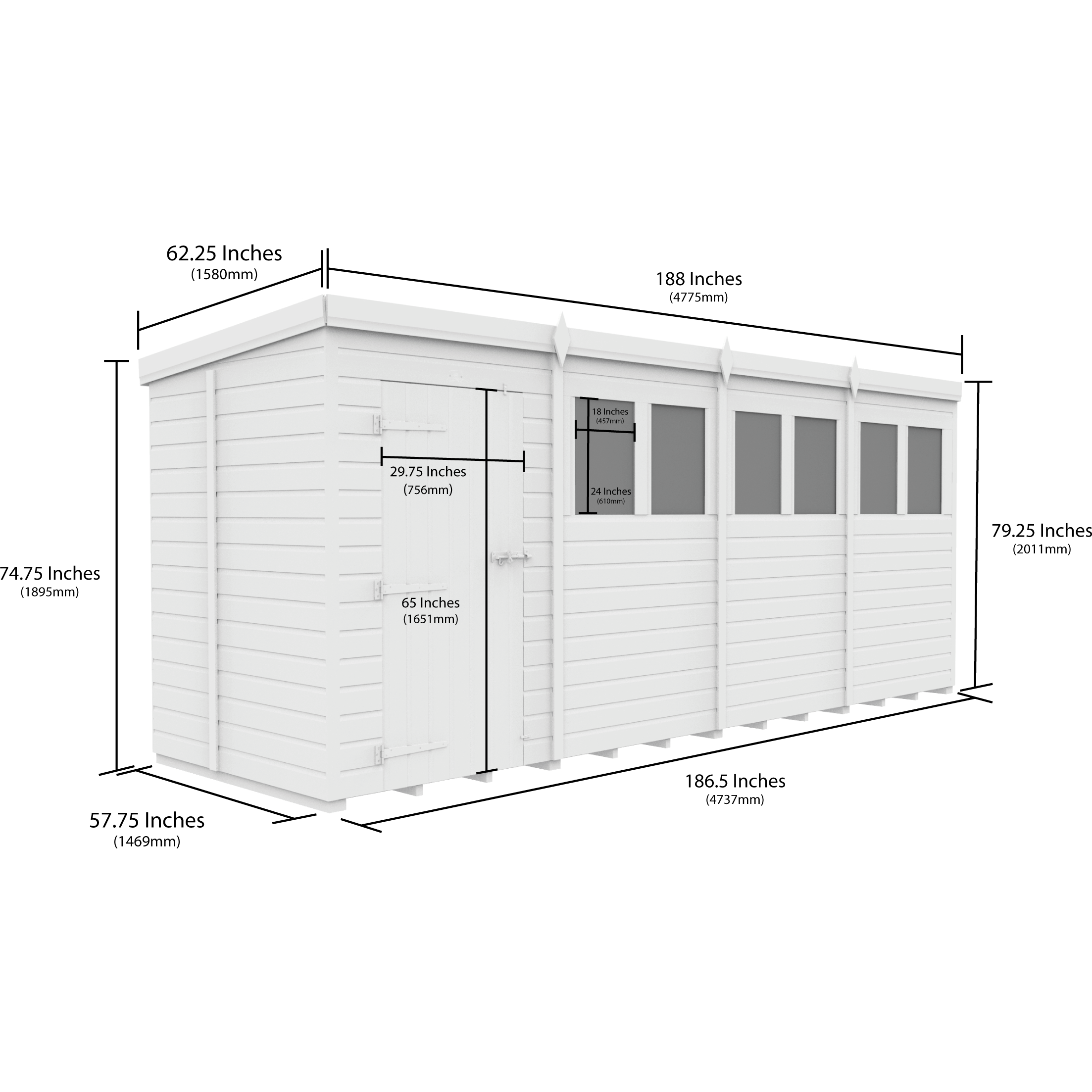 Total Sheds (16x5) Pressure Treated Pent Security Shed