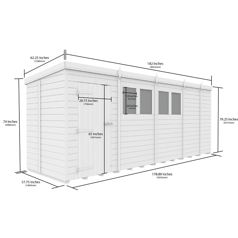 Total Sheds (17x5) Pressure Treated Pent Security Shed