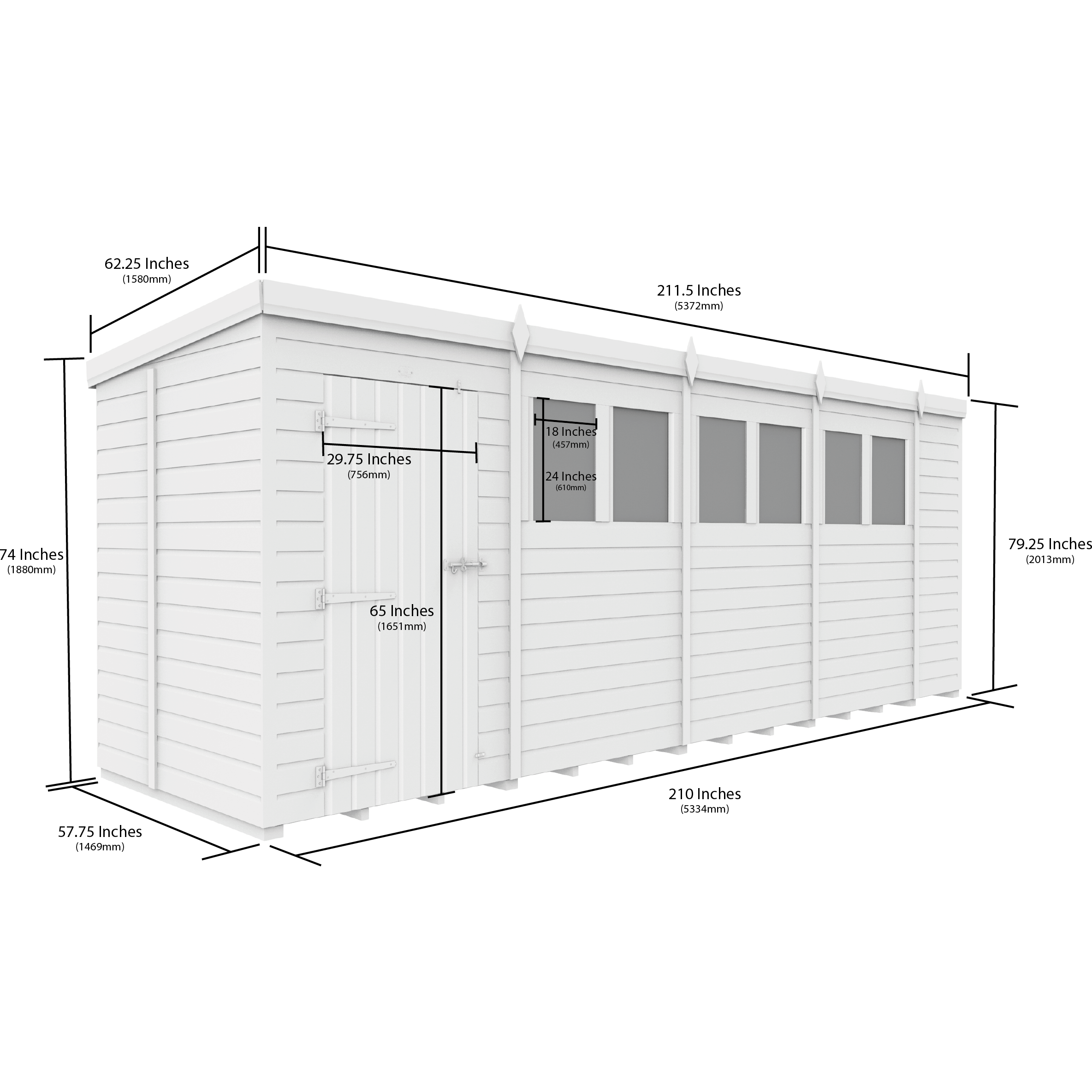 Total Sheds (18x5) Pressure Treated Pent Shed