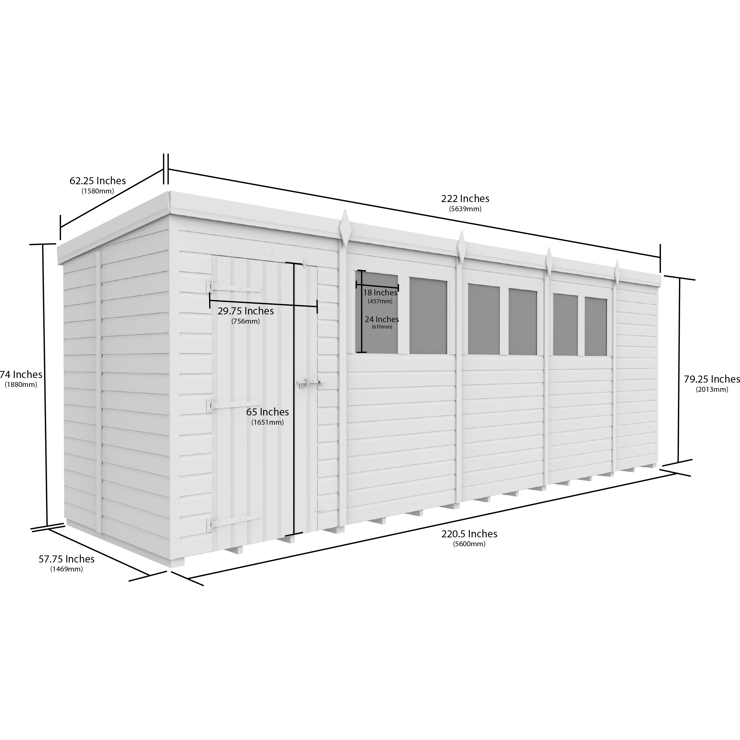 Total Sheds (19x5) Pressure Treated Pent Security Shed