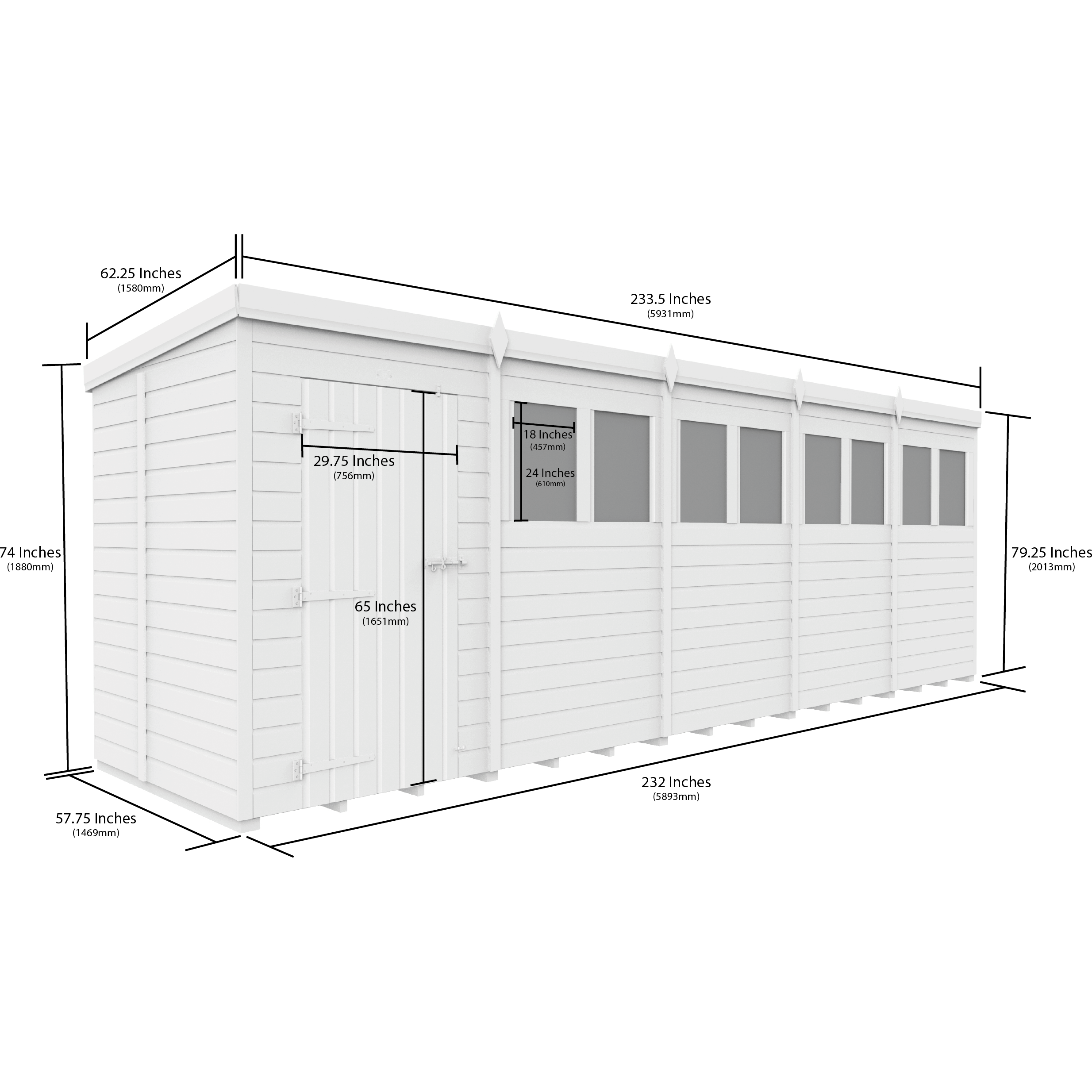 Total Sheds (20x5) Pressure Treated Pent Security Shed
