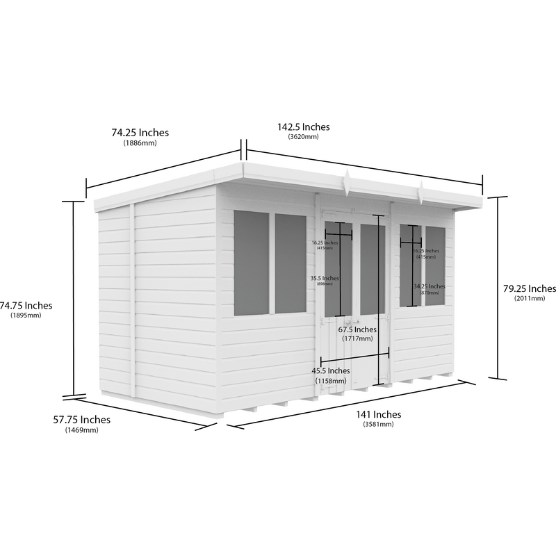 Total Sheds (12x5) Pressure Treated Pent Summerhouse