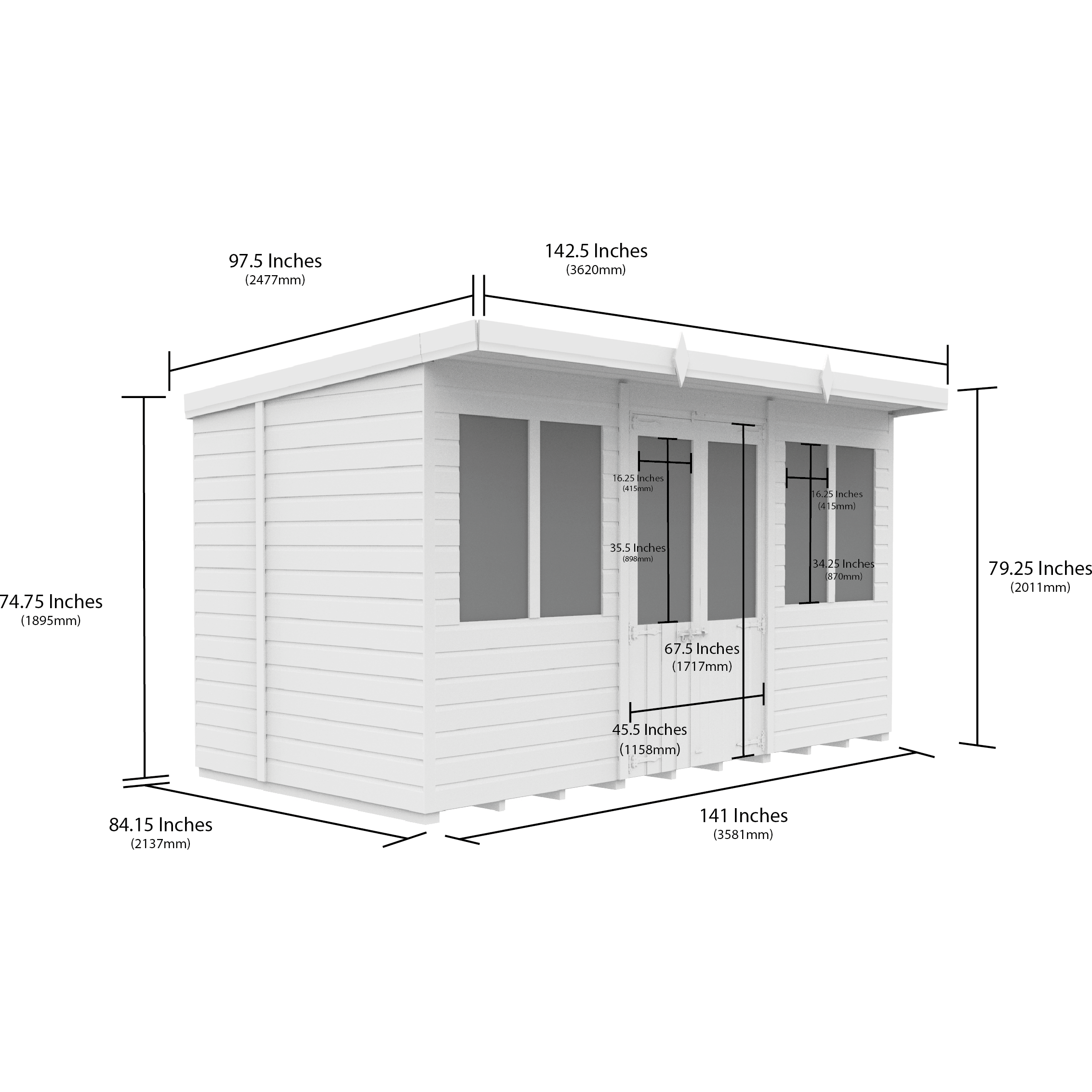 Total Sheds (12x7) Pressure Treated Pent Summerhouse