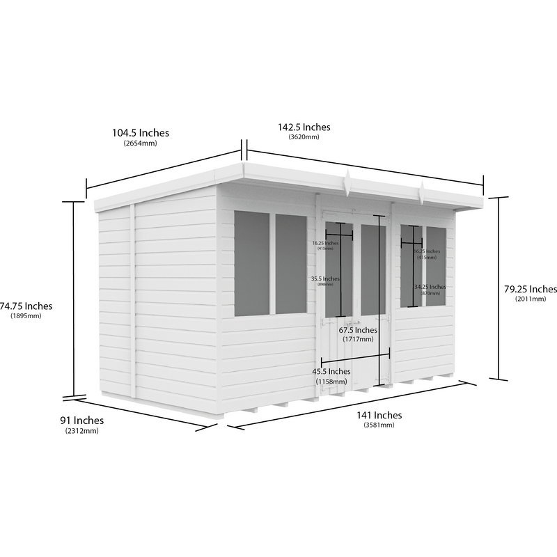 Total Sheds (12x8) Pressure Treated Pent Summerhouse