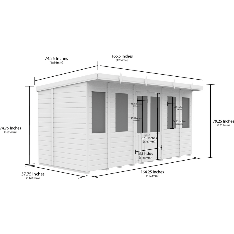 Total Sheds (14x5) Pressure Treated Pent Summerhouse