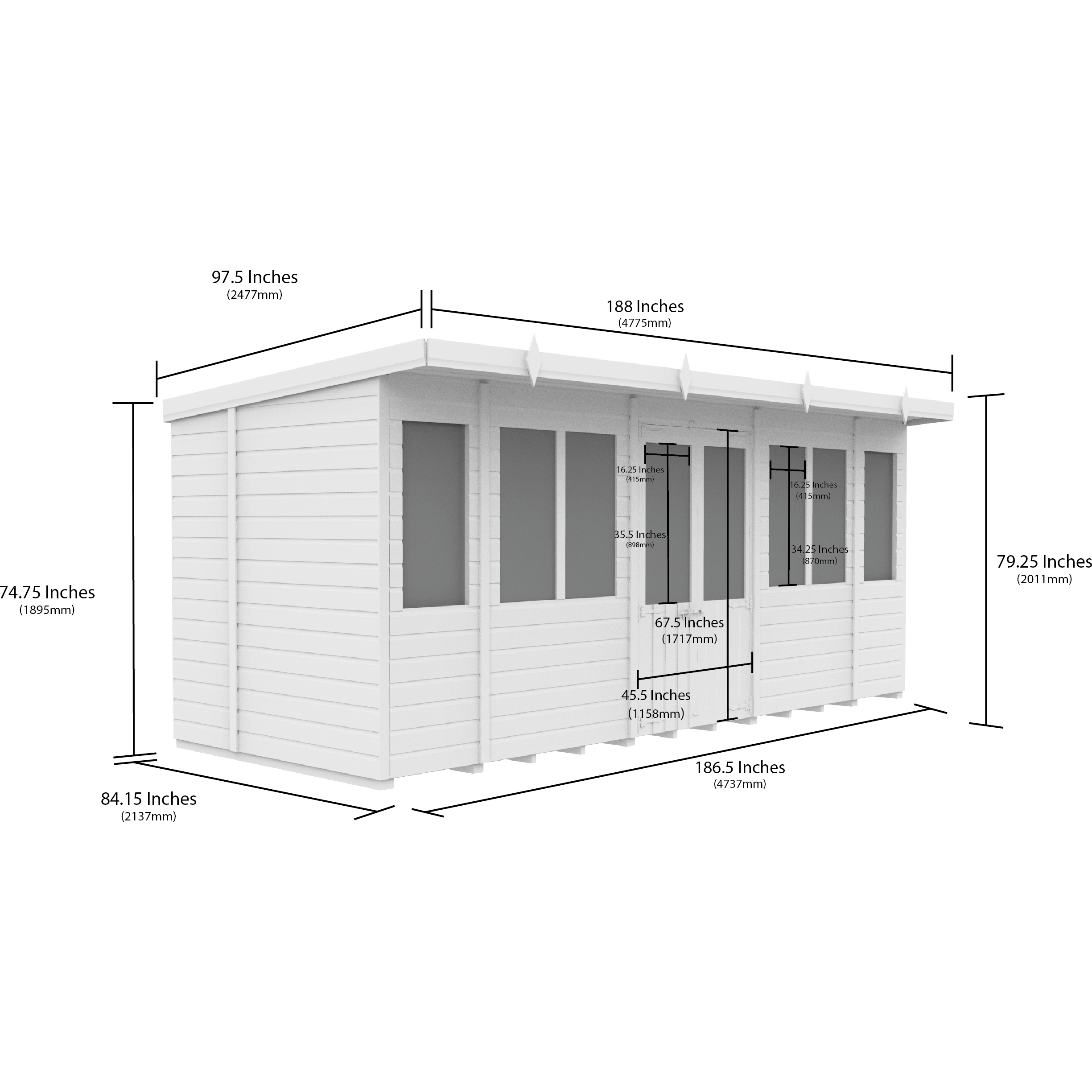 Total Sheds (16x7) Pressure Treated Pent Summerhouse