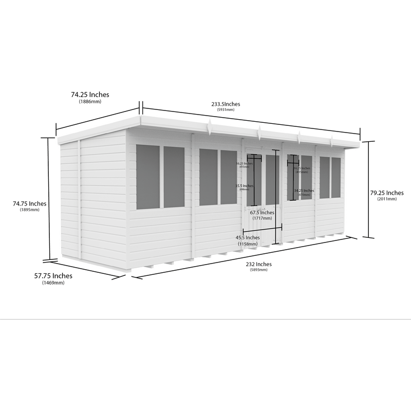 Total Sheds (20x5) Pressure Treated Pent Summerhouse