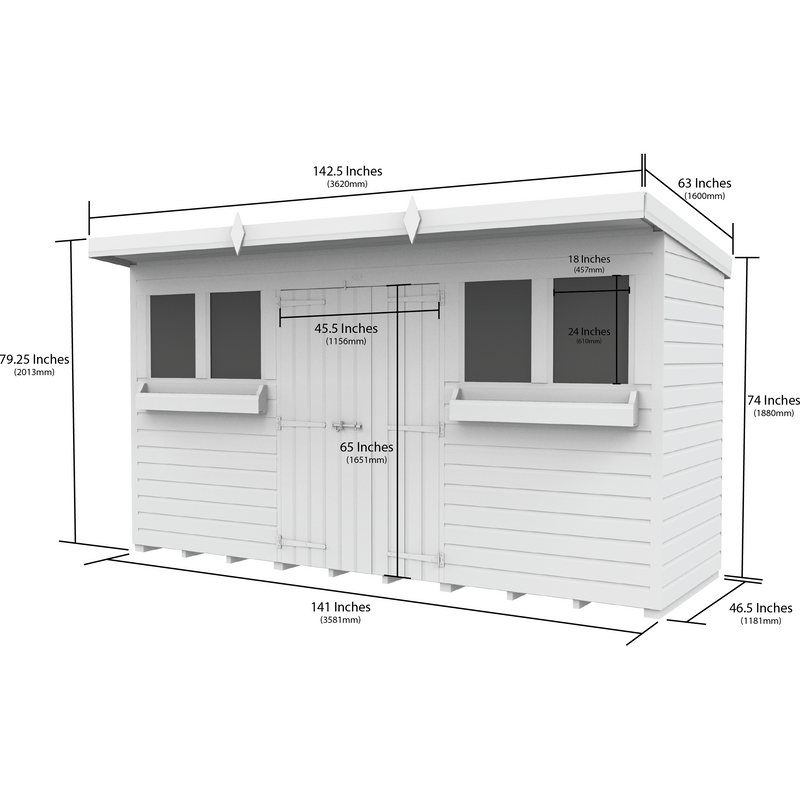 Total Sheds (12x4) Pressure Treated Pent Summer Shed