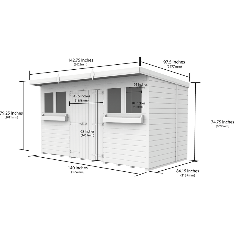 Total Sheds (12x7) Pressure Treated Pent Summer Shed