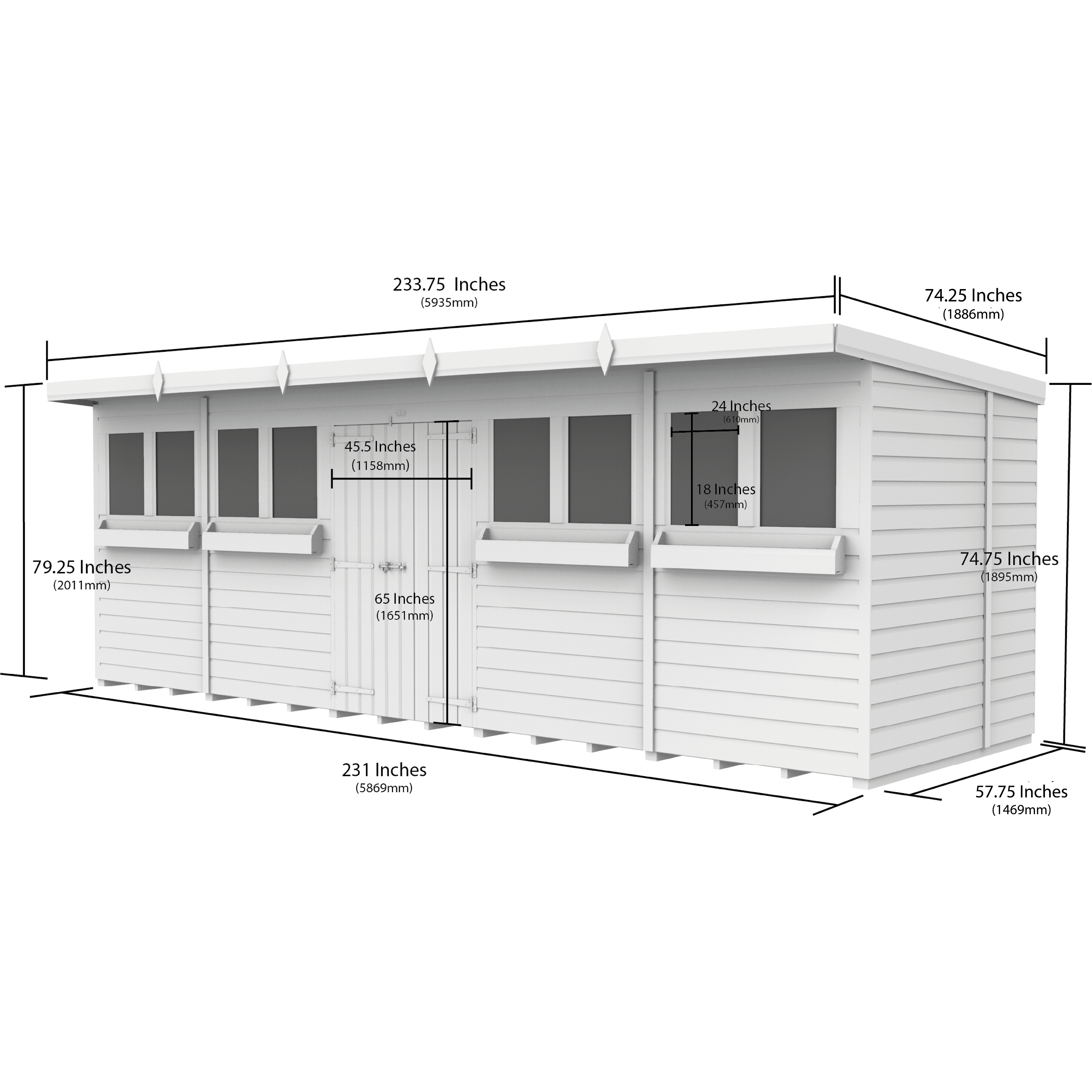 Total Sheds (20x5) Pressure Treated Pent Summer Shed