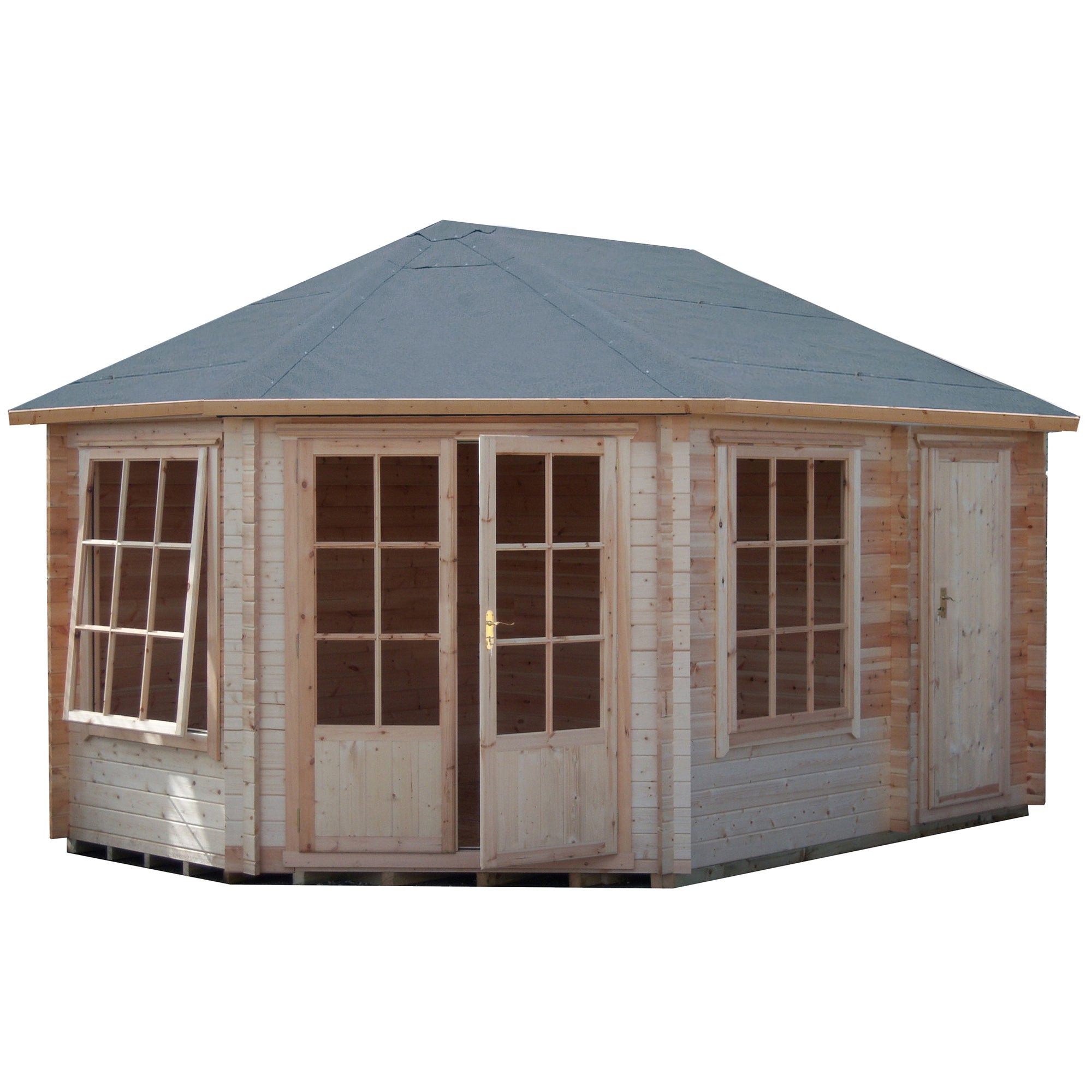 Shire Rowney 28mm Corner Log Cabin (10x14) ROWN1014L28-1AA - Outside Store