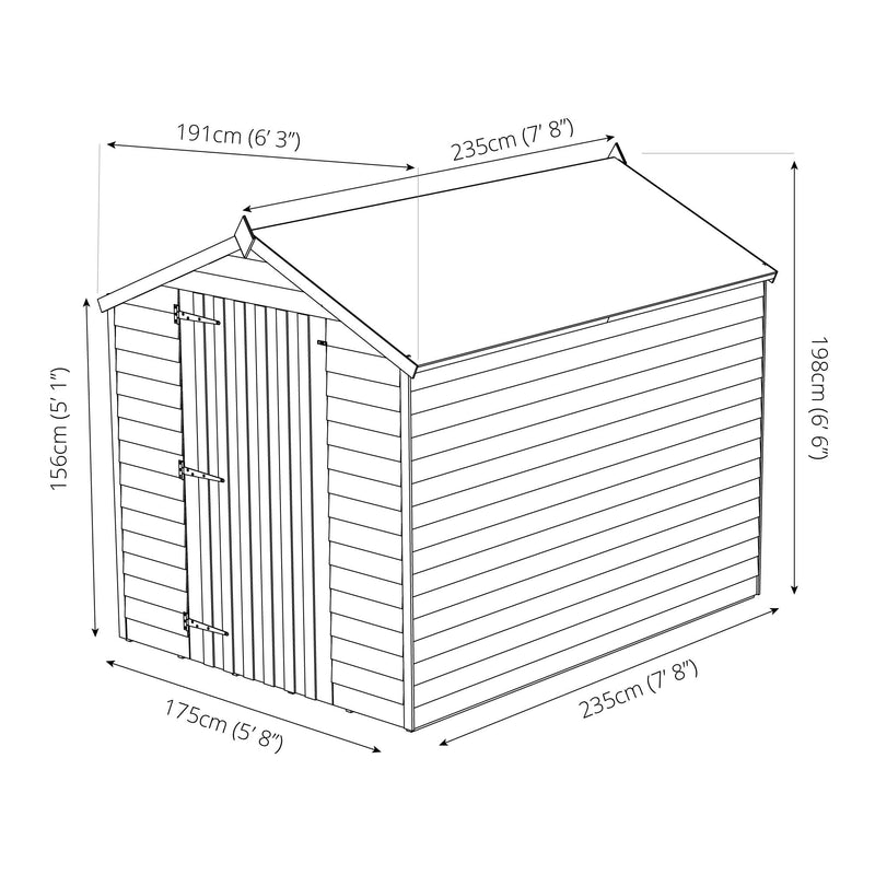 Mercia  Overlap Apex Shed - Single Door (8x6) (SI-001-001-0121 - EAN 5029442085463)