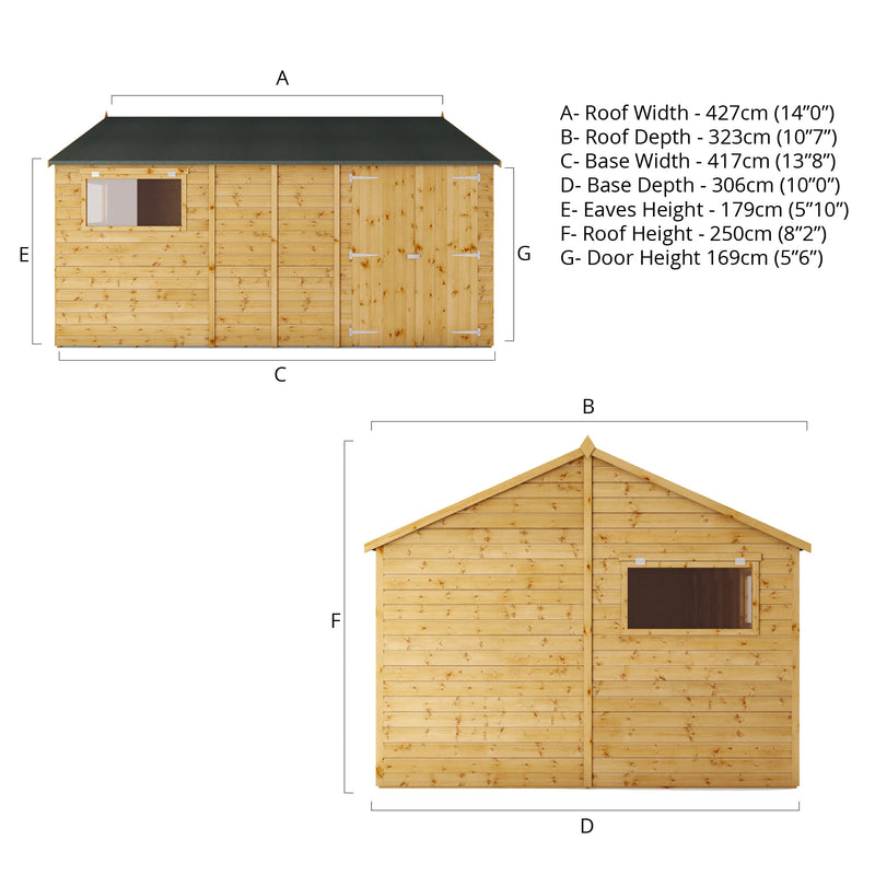 Mercia Premium Shiplap Reverse Apex Workshop (14 x 10) (SI-001-004-0112 - EAN 5029442006338)