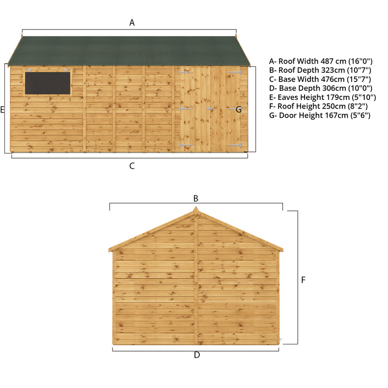 Mercia Premium Shiplap Reverse Apex Workshop (16x10) (SI-001-004-0114 - EAN 5029442006352)