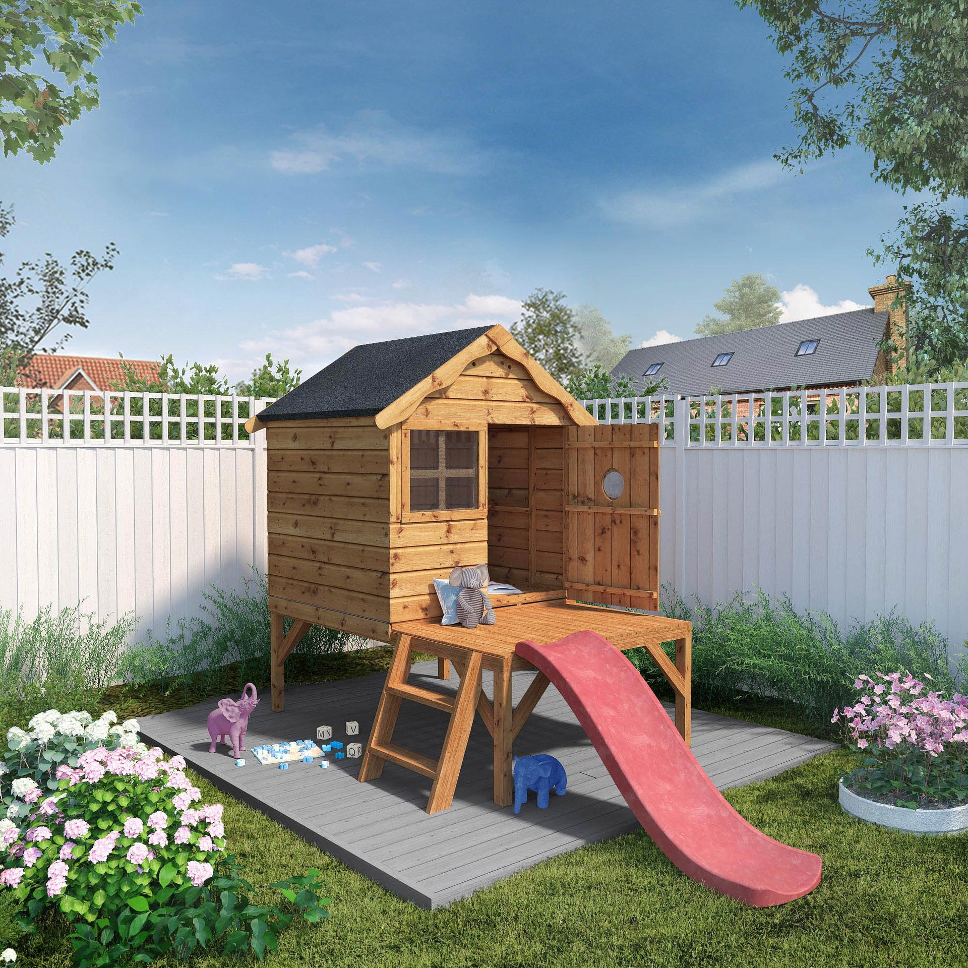 Mercia Snug Wooden Playhouse with Tower and Slide (SI-002-001-0040 E
