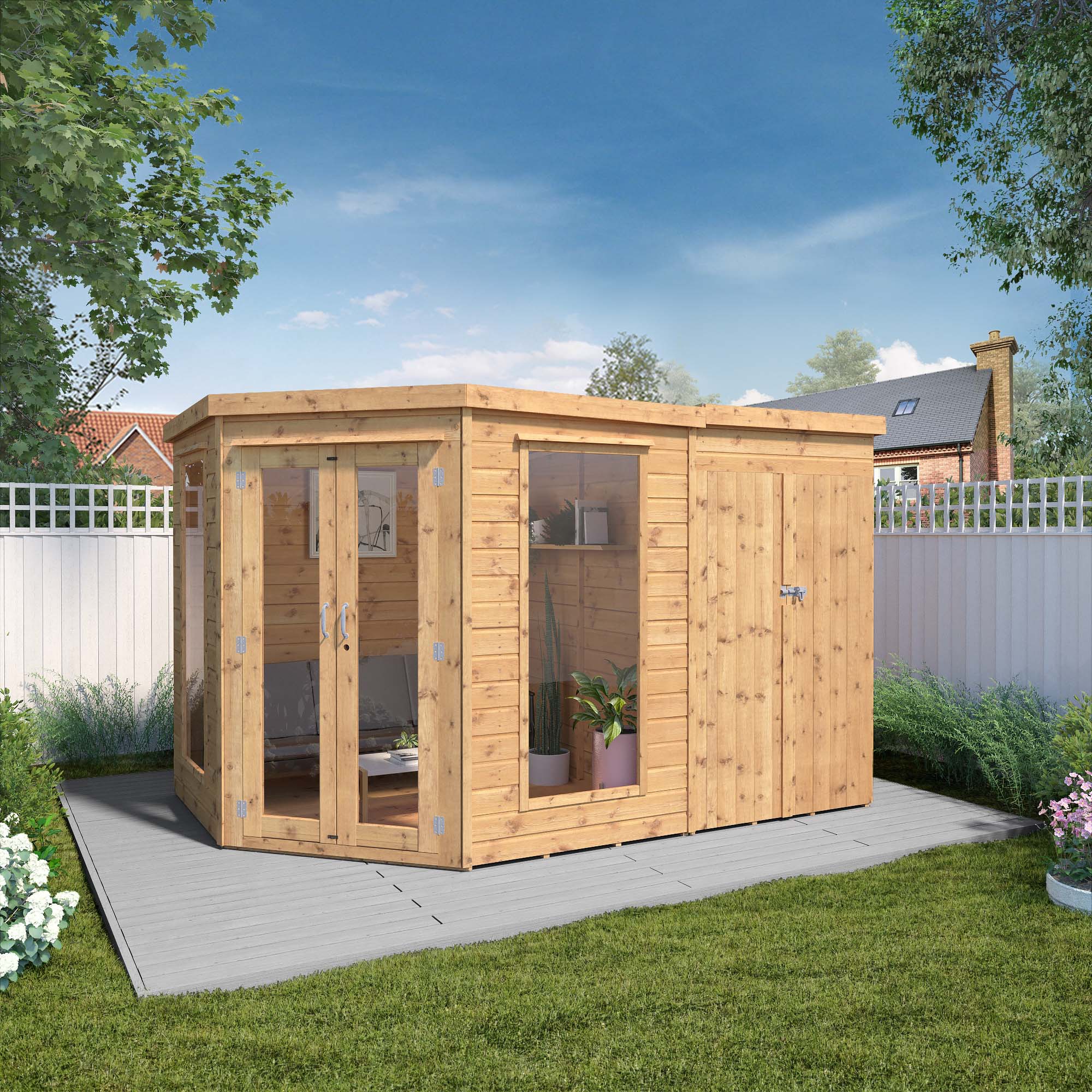 Mercia Premium Corner Summerhouse with Side Shed (11x7) (SI-003-001-0064 - EAN 5029442091006)