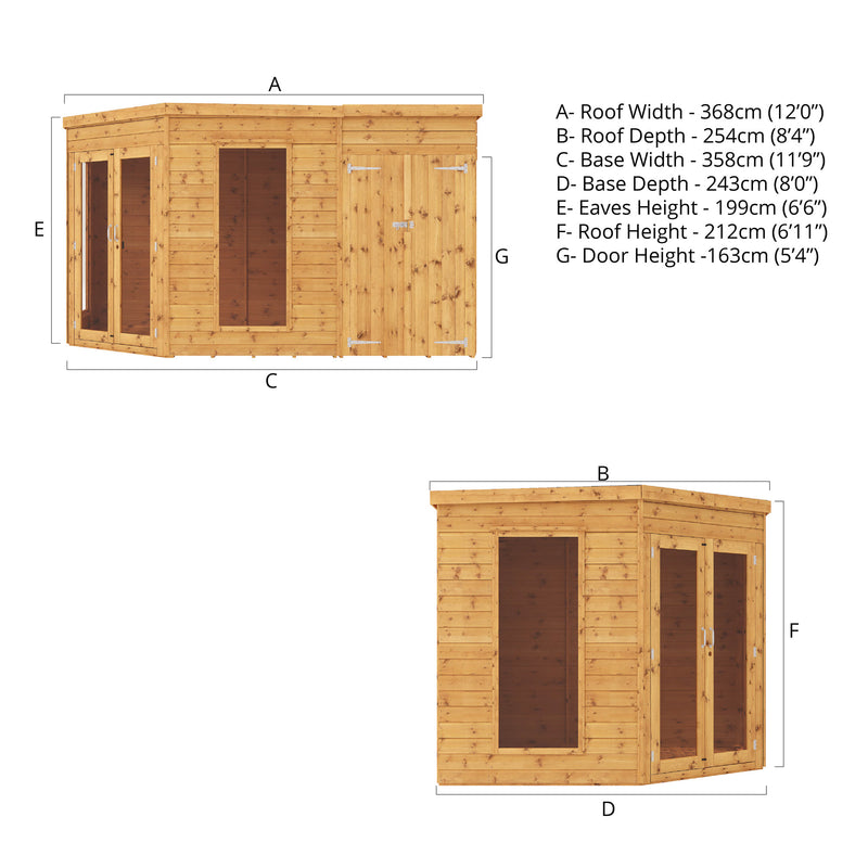 Mercia Premium Corner Summerhouse with Side Shed (8x12) (SI-003-001-0078 - EAN 5029442002569)