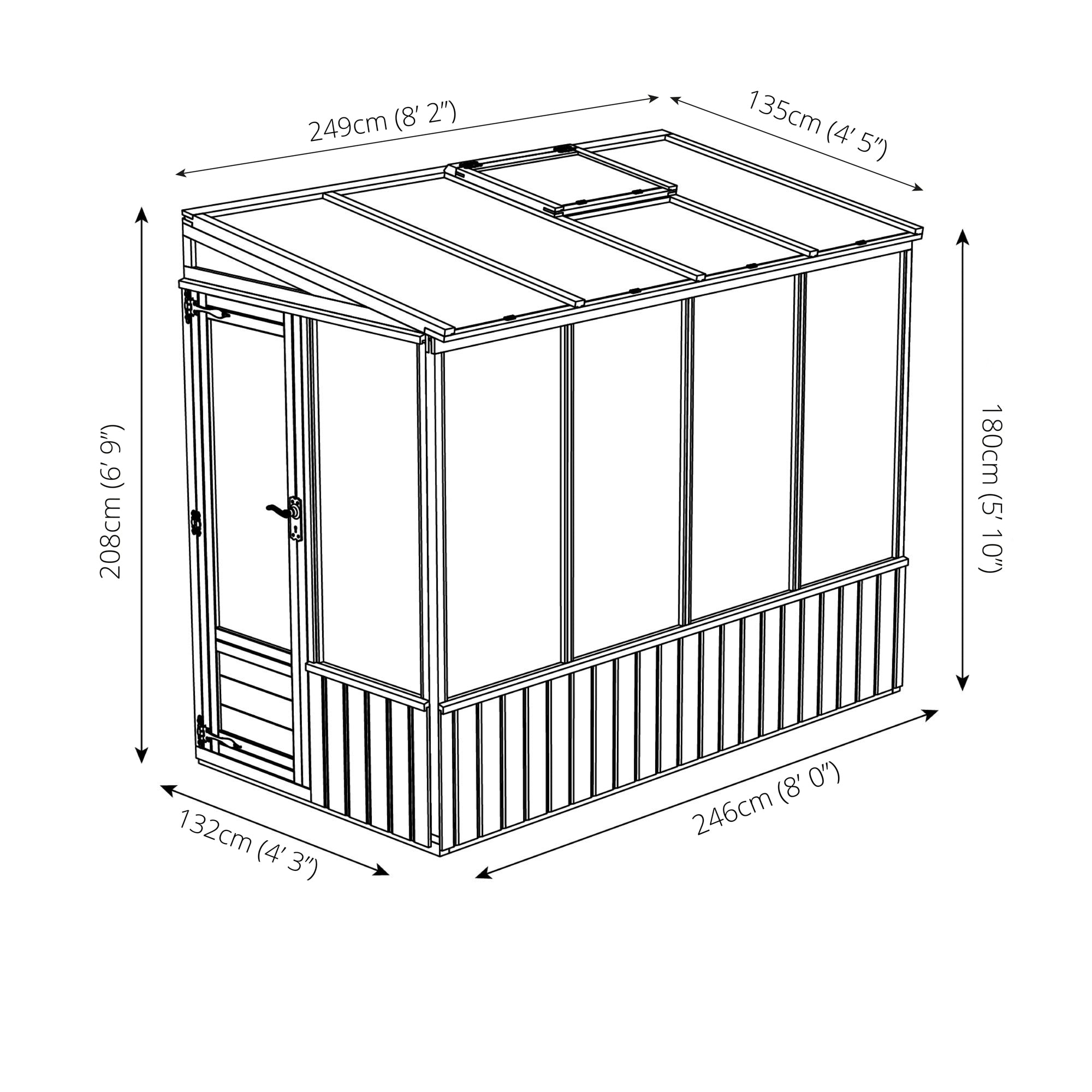 Mercia Lean-to Pent Wooden Greenhouse (8x4) (SI-004-001-0005 - EAN 5029442076096)