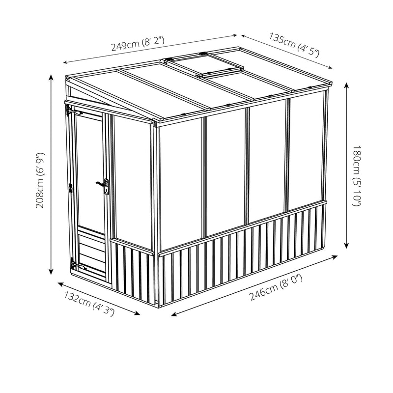 Mercia Lean-to Pent Wooden Greenhouse (8x4) (SI-004-001-0005 - EAN 5029442076096)