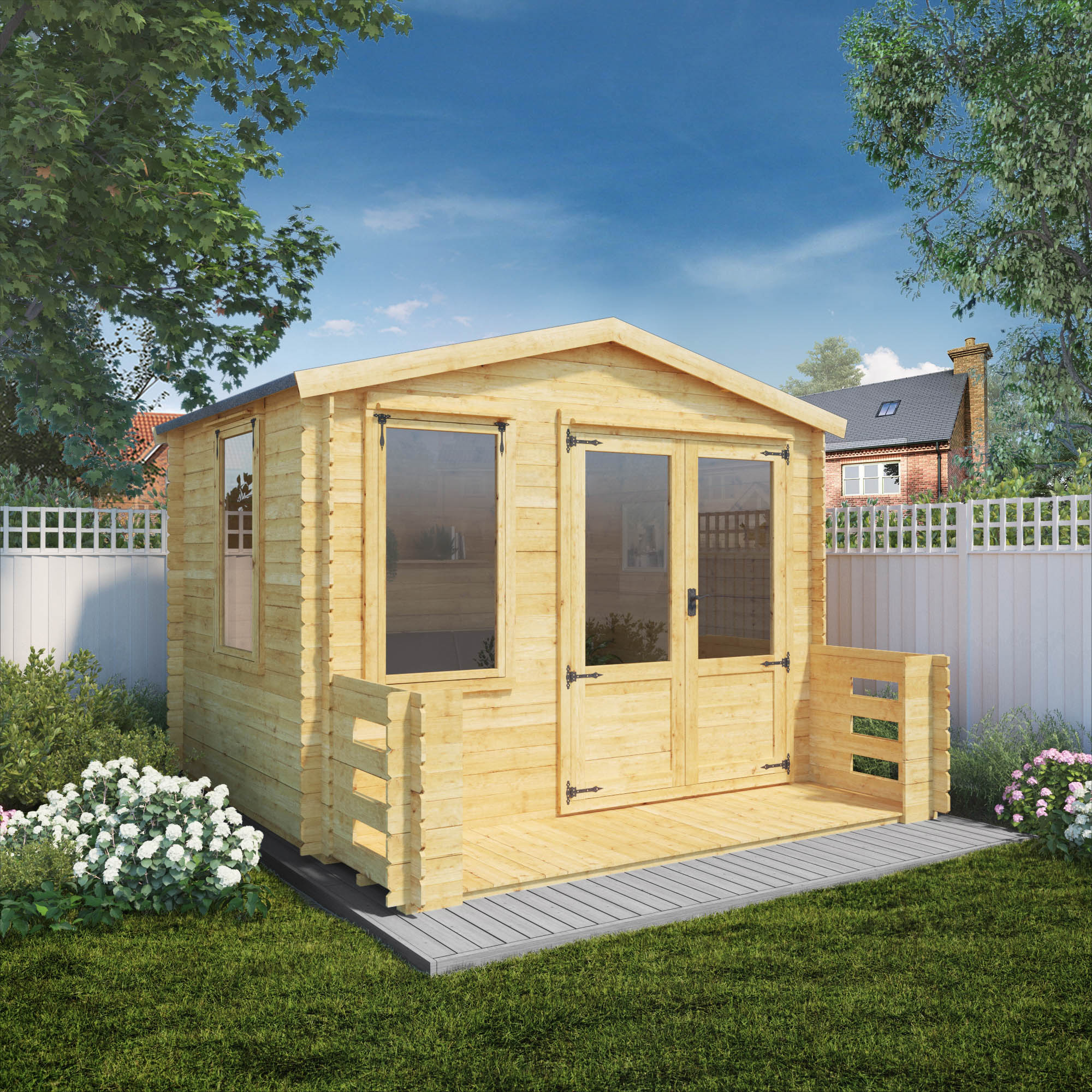 Mercia 19mm Log Cabin with Veranda (11x11) (3.3m x 3.4m) (SI-006-001-0023 - EAN 5029442078571)