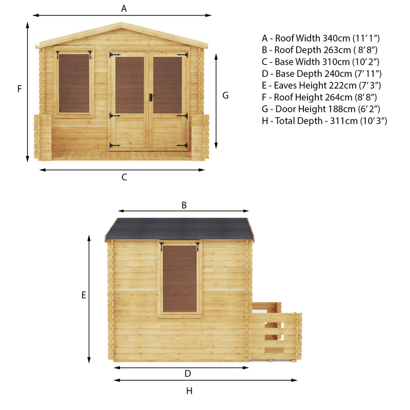 Mercia 19mm Log Cabin with Veranda (11x11) (3.3m x 3.4m) (SI-006-001-0023 - EAN 5029442078571)