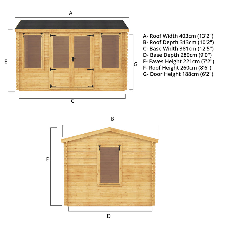 Mercia 19mm Reverse Apex Log Cabin (13x10) (4m x 3m) (SI-006-001-0025 - EAN 5029442088419)