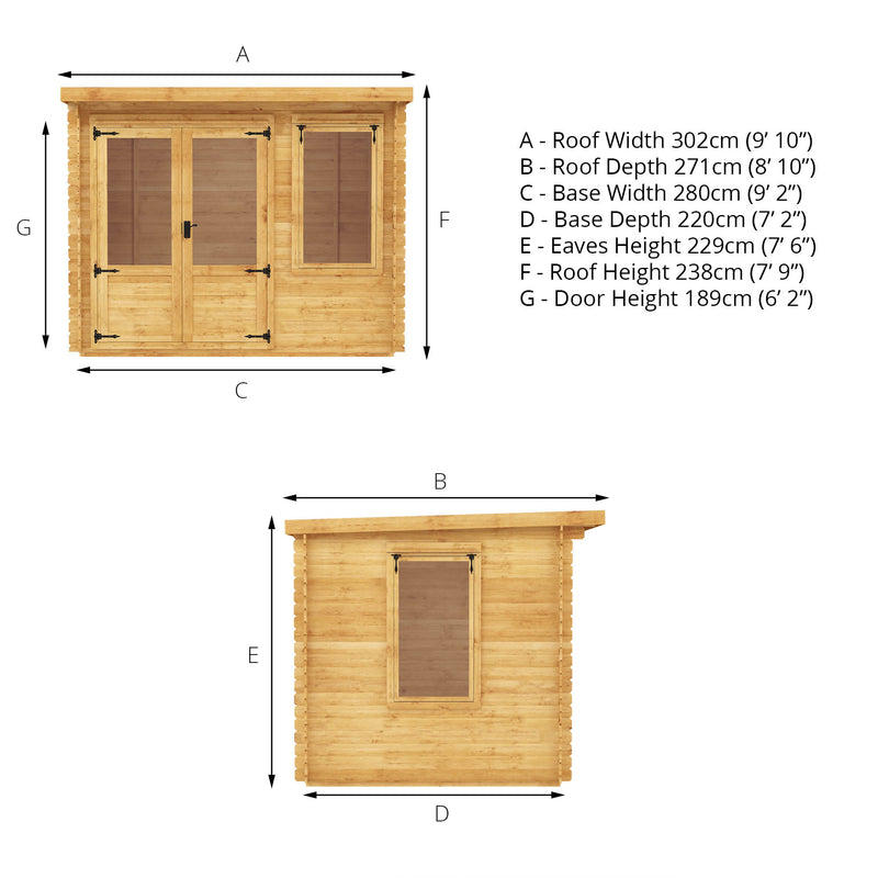 Mercia 19mm Pent Log Cabin (10x8) (3m x 2.4m) (SI-006-001-0029 - EAN 5029442002446)